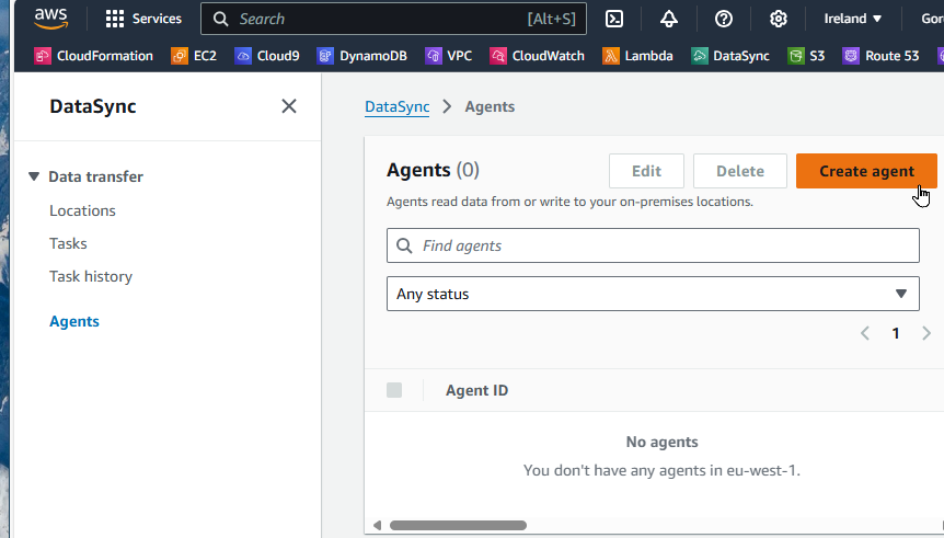 aws datasync agent creation