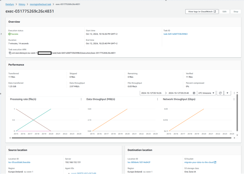 aws datasync task report screenshot