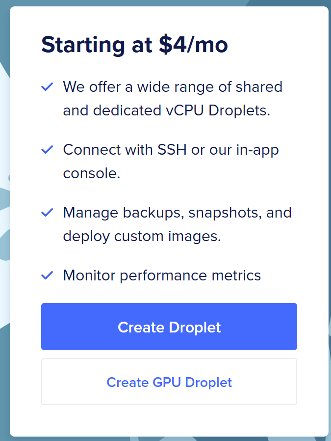 digitalocean create droplet