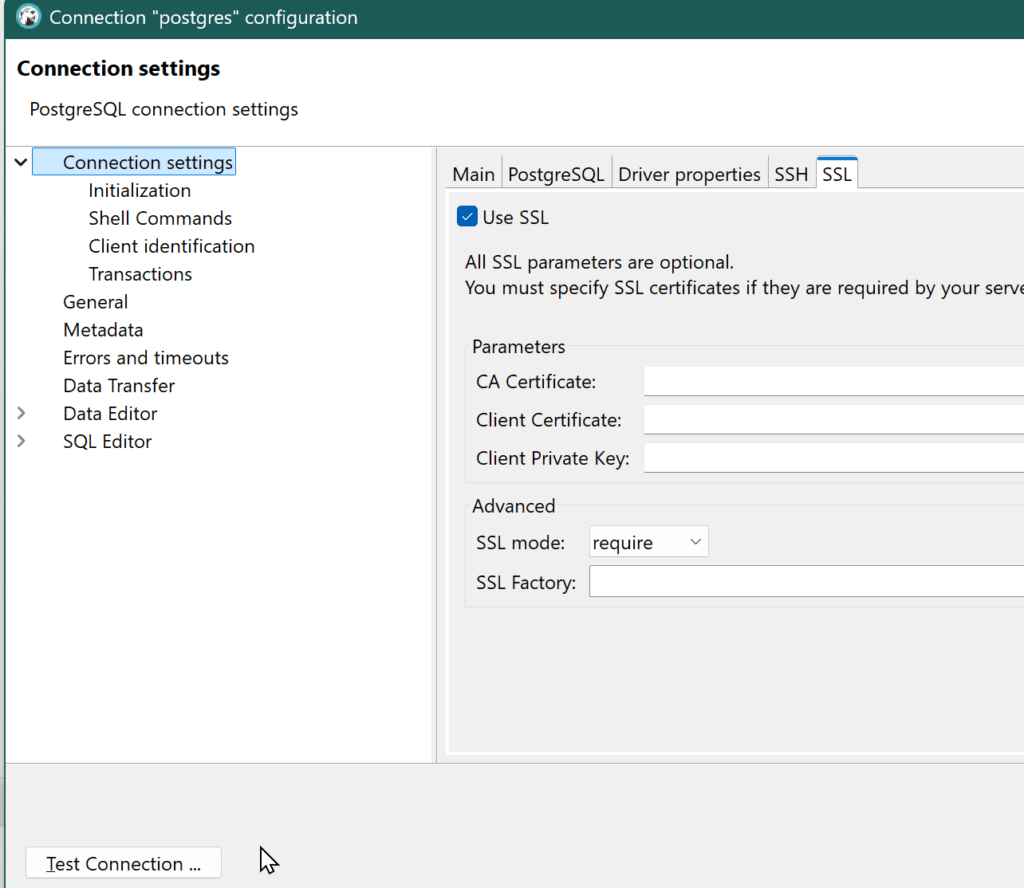 dbeaver aurora dsql ssl settings